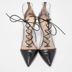 Pre Owned Gianvito Rossi Black/Transparent PVC and Leather Helmut Lace Up Boots Size 39