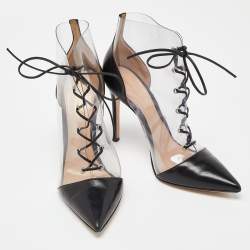 Pre Owned Gianvito Rossi Black/Transparent PVC and Leather Helmut Lace Up Boots Size 39
