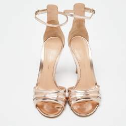 Pre Owned Gianvito Rossi Rose Gold Mirror Leather and PVC Ankle Strap Sandals Size 34