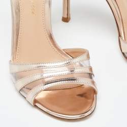 Pre Owned Gianvito Rossi Rose Gold Mirror Leather and PVC Ankle Strap Sandals Size 34