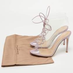 Pre Owned Gianvito Rossi Transparent/Purple PVC and Leather Helmut Booties Size 38.5