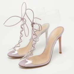 Pre Owned Gianvito Rossi Transparent/Purple PVC and Leather Helmut Booties Size 38.5