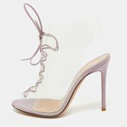 Pre Owned Gianvito Rossi Transparent/Purple PVC and Leather Helmut Booties Size 38.5