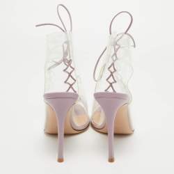 Pre Owned Gianvito Rossi Transparent/Purple PVC and Leather Helmut Booties Size 38.5