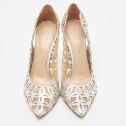 Pre Owned Gianvito Rossi Sliver Mesh and Leather Maxine Laser Cut Pumps Size 38