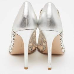 Pre Owned Gianvito Rossi Sliver Mesh and Leather Maxine Laser Cut Pumps Size 38