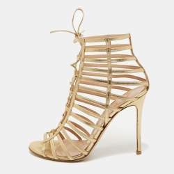 Gianvito Rossi Gold Leather Strappy Lace Up Sandals Size 41