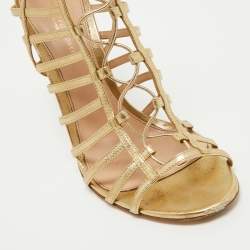 Gianvito Rossi Gold Leather Strappy Lace Up Sandals Size 41