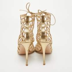 Gianvito Rossi Gold Leather Strappy Lace Up Sandals Size 41