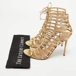 Gianvito Rossi Gold Leather Strappy Lace Up Sandals Size 41