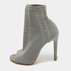 Gianvito Rossi Grey Knit Fiona Pointed Toe Ankle Boots Size 36