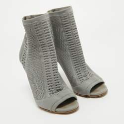 Gianvito Rossi Grey Knit Fabric Open Toe Ankle Boots Size 38