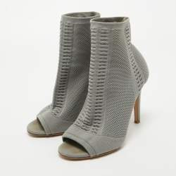 Gianvito Rossi Grey Knit Fabric Open Toe Ankle Boots Size 38