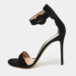 Gianvito Rossi Black Velvet Portofino Sandals Size 40