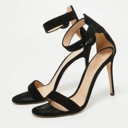 Pre Owned Gianvito Rossi Black Velvet Portofino Sandals Size 40