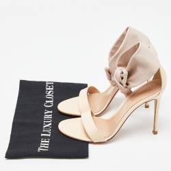 Pre Owned Gianvito Rossi Beige Patent Leather Ankle Cuff Sandals Size 38