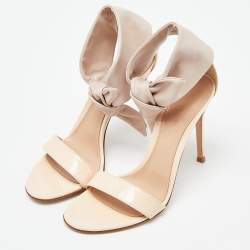 Pre Owned Gianvito Rossi Beige Patent Leather Ankle Cuff Sandals Size 38