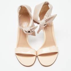 Pre Owned Gianvito Rossi Beige Patent Leather Ankle Cuff Sandals Size 38