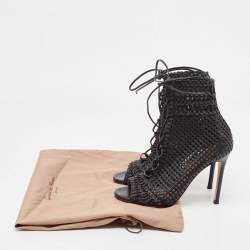 Pre Owned Gianvito Rossi Black Leather Woven Lace Up Sandals Size 35