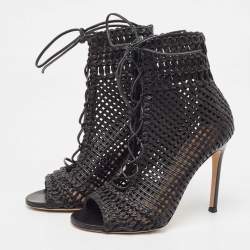 Pre Owned Gianvito Rossi Black Leather Woven Lace Up Sandals Size 35