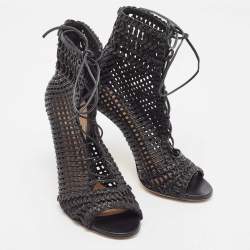 Pre Owned Gianvito Rossi Black Leather Woven Lace Up Sandals Size 35