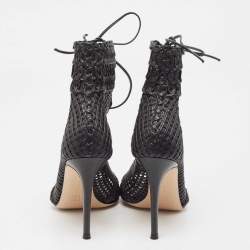 Pre Owned Gianvito Rossi Black Leather Woven Lace Up Sandals Size 35