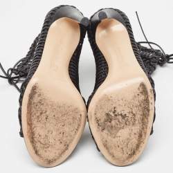 Pre Owned Gianvito Rossi Black Leather Woven Lace Up Sandals Size 35