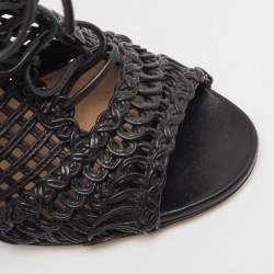 Pre Owned Gianvito Rossi Black Leather Woven Lace Up Sandals Size 35