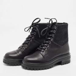 Pre Owned Gianvito Rossi Black Leather Combat Boots Size 35.5