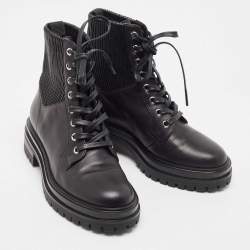 Pre Owned Gianvito Rossi Black Leather Combat Boots Size 35.5