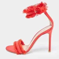 Gianvito Rossi Red Satin Fringed Portofino Sandals Size 35