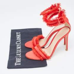 Gianvito Rossi Red Satin Fringed Portofino Sandals Size 35