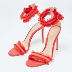 Gianvito Rossi Red Satin Fringed Portofino Sandals Size 35