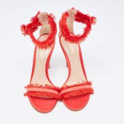 Gianvito Rossi Red Satin Fringed Portofino Sandals Size 35