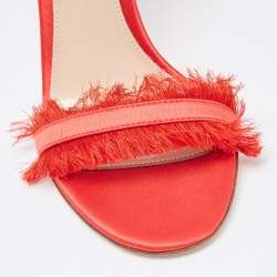 Gianvito Rossi Red Satin Fringed Portofino Sandals Size 35