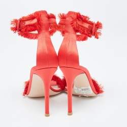 Gianvito Rossi Red Satin Fringed Portofino Sandals Size 35