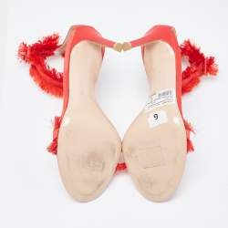 Gianvito Rossi Red Satin Fringed Portofino Sandals Size 35