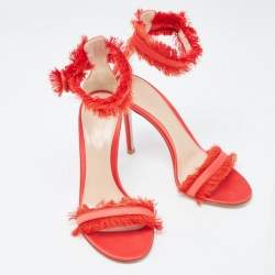 Gianvito Rossi Red Satin Fringed Portofino Sandals Size 35