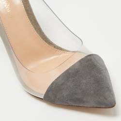Pre Owned Gianvito Rossi Grey Suede and PVC Plexi Pointed Toe Pumps Size 38.5