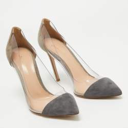 Pre Owned Gianvito Rossi Grey Suede and PVC Plexi Pointed Toe Pumps Size 38.5