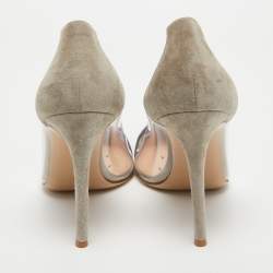 Pre Owned Gianvito Rossi Grey Suede and PVC Plexi Pointed Toe Pumps Size 38.5