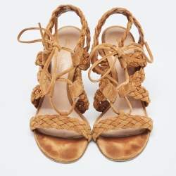 Pre Owned Gianvito Rossi Brown Suede Strappy Sandals Size 37.5