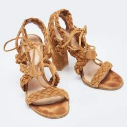 Pre Owned Gianvito Rossi Brown Suede Strappy Sandals Size 37.5