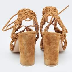 Pre Owned Gianvito Rossi Brown Suede Strappy Sandals Size 37.5
