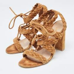 Pre Owned Gianvito Rossi Brown Suede Strappy Sandals Size 37.5