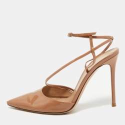 Gianvito Rossi Beige Patent Leather Ankle Strap Pumps Size 40 