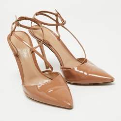 Gianvito Rossi Beige Patent Leather Ankle Strap Pumps Size 40 