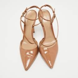 Gianvito Rossi Beige Patent Leather Ankle Strap Pumps Size 40 