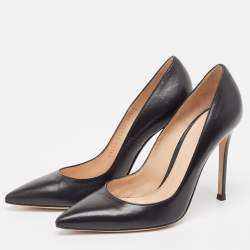 Pre Owned Gianvito Rossi Black Leather Pointed Toe Pumps Size 36.5