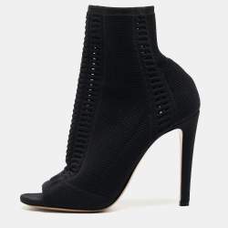Pre Owned Gianvito Rossi Black Knit Fabric Vires Open Toe Ankle Booties Size 39